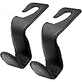 EldHus Headrest Hooks for Purses and Bags, 2 Pack Car Seat Hooks for Grocery Bag Handbag, Metal Car Purse Holder Covered by Leather, Black