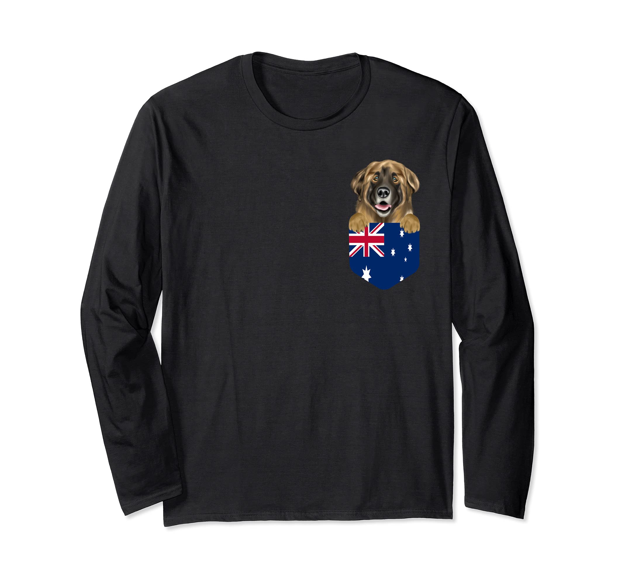 Australia Flag Leonberger Dog In Pocket Long Sleeve T-Shirt