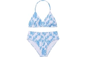 RoseSeek Girl's Tie Dye Smocked 2 Piece Swimwear Sets Backless Halter Bikini Cute Brief Bathing Suit