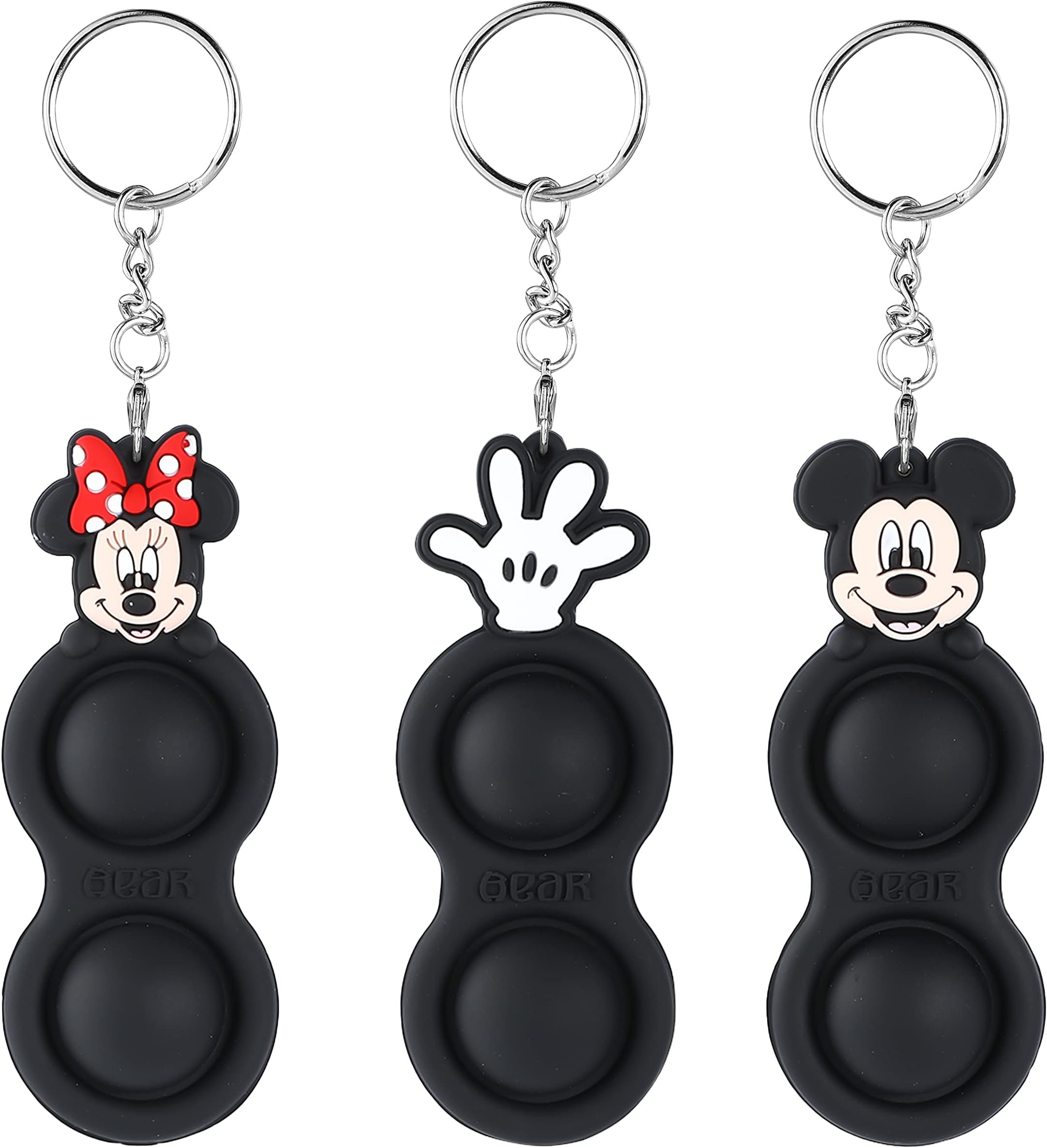 oqpa Fidget Simple Dimple Dimples Mini Bubble Flipping Keychain Toy Toys Kawaii Funny Keychains Chain Cartoon Design Fun Cute Cool Silicone for Girls Boys Kids Teen - 3 Pack (Minnie+Mickey+Palm)