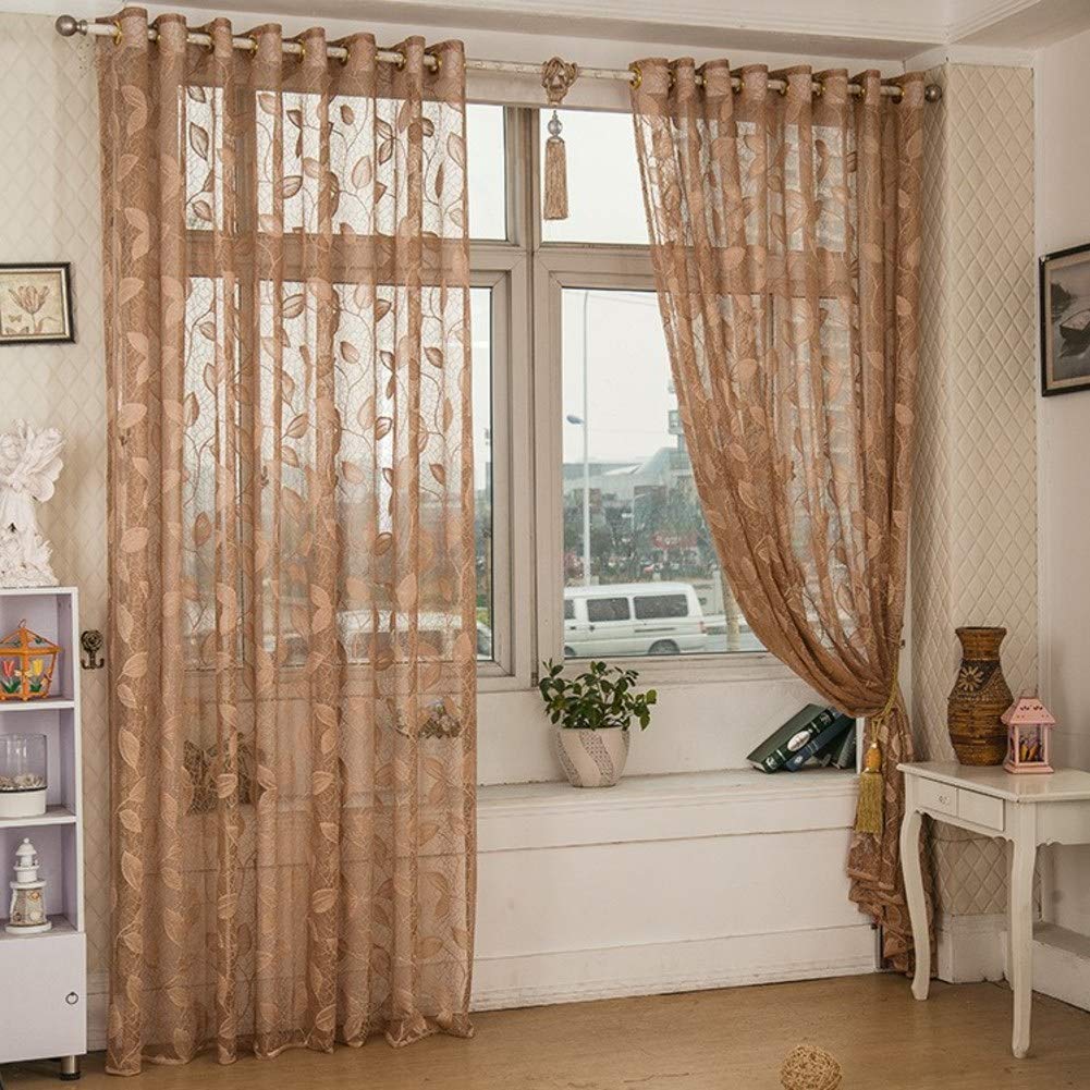 Amazon Com Be Xn Translucent Lace Curtains Long Leaves Embroidery