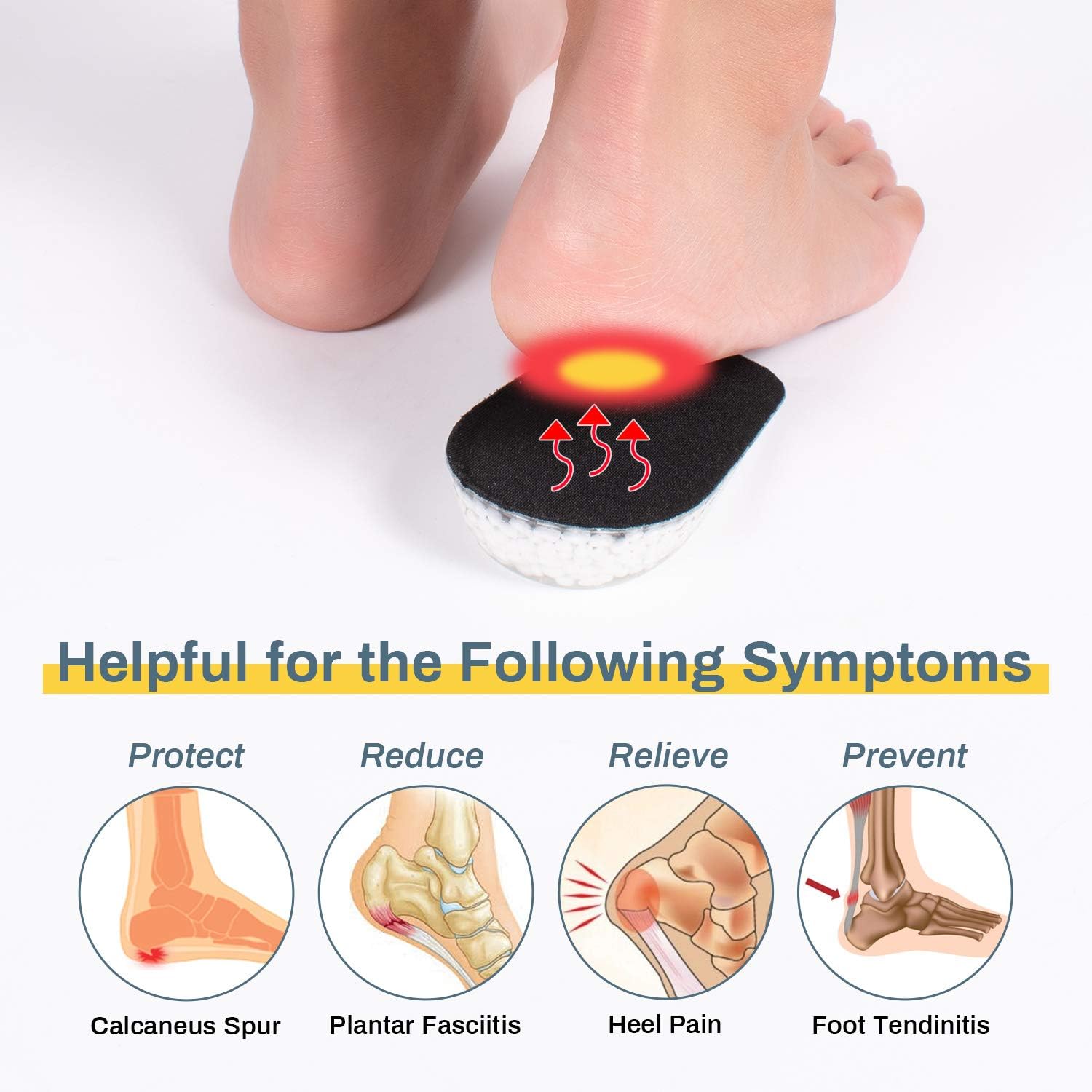 Heavy Duty Heel Cups Heel Seats Inserts for Heel Pain, Plantar Fasciitis, Ankle Pain, Back Pain, Foot Pain Orthopedic Heel Inserts Shock Absorption Popcorn Insoles for Sensitive Heels Women Men Kids: Health & Personal Care