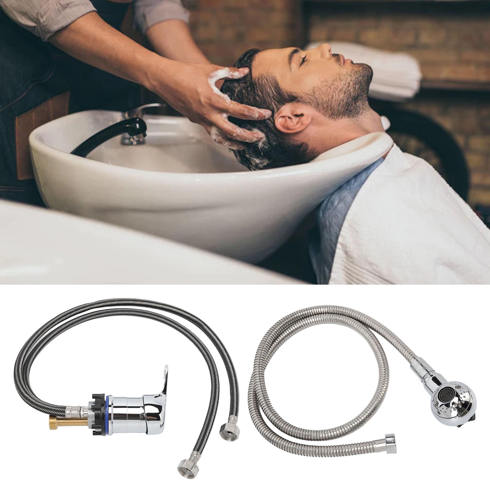 Shower Head and Hose Set, Hairdressing Salon Basin Handheld Alloy Mixer Taps Sprayer Set, Hot and Cold Mixing 70cm Valve Faucet 120cm Shower Hose for Barber Salon Bathing Spa