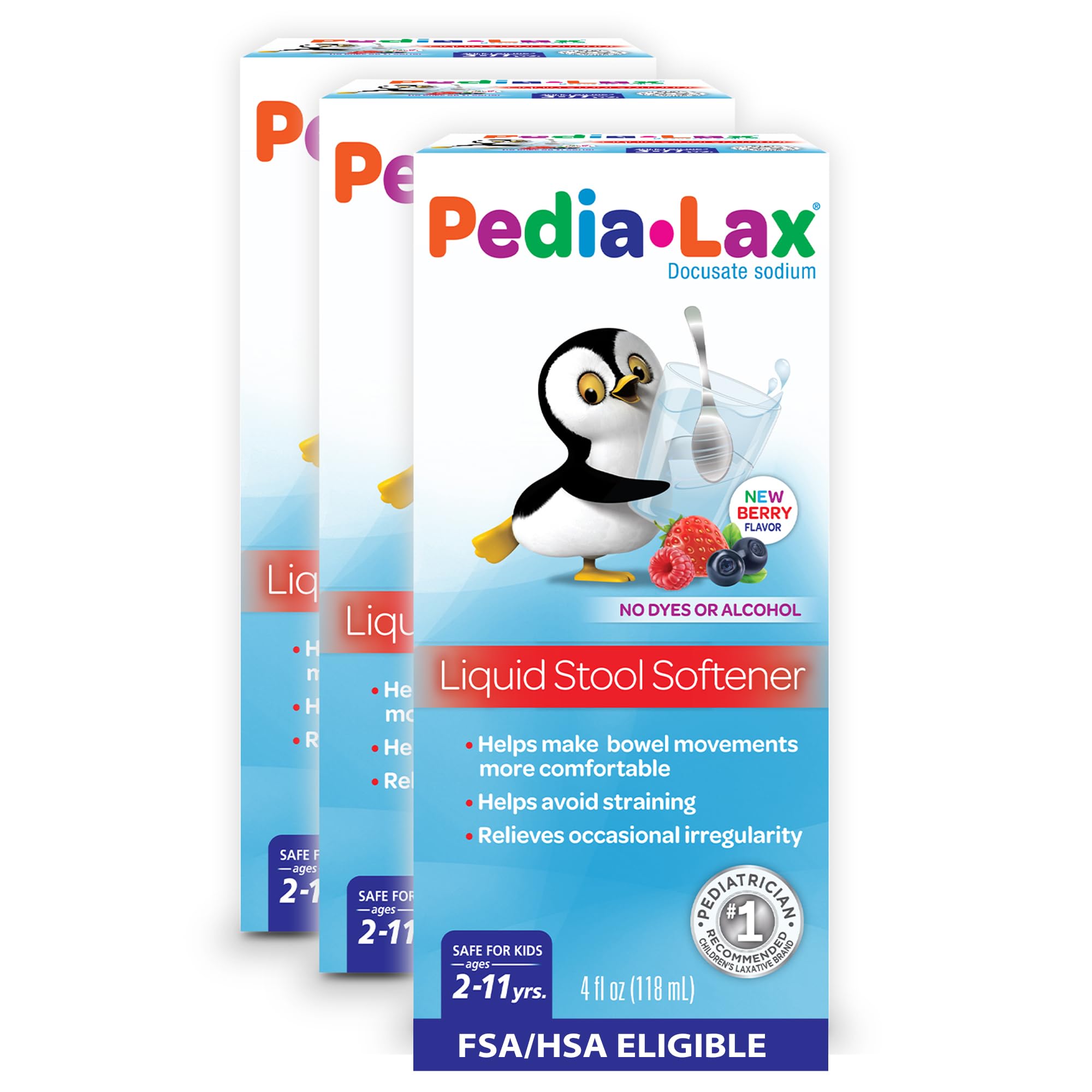 Photo 1 of Pedia-Lax Liquid Stool Softener for Kids, Ages 2-11, Berry Flavor, 4 Fl Oz (Pack of 3) Packaging may vary