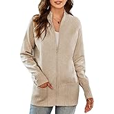 GRACE KARIN Womens Long Sleeve Zip Up Knit Cardigan with Pockets Stand Collar Full Zip Sweater Coats Trendy Fall Jackets
