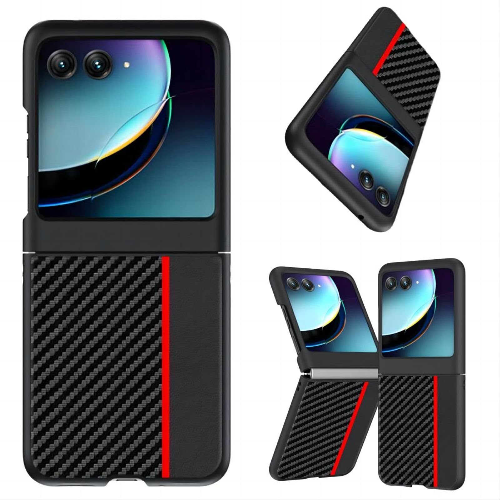 Hülle Case for Motorola Razr4 Cover Carbon Fiber,Textured Leather Slim Bumper Shell for Motorola Razr 40 Ultra(3)