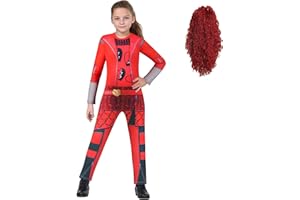 Zamzirrow Girls Rise Red Costume with Wig Kids Movie Jumpsuit Outfits Halloween Birthday Party 5-12Y