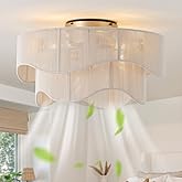 Aevikvioa 20'' Low Profile Ceiling Fans with Lights and Remote, Flush Mount Caged Ceiling Fan with Light, Boho Bladeless 6 Speeds for Bedroom Kitchen Living Room, Beige