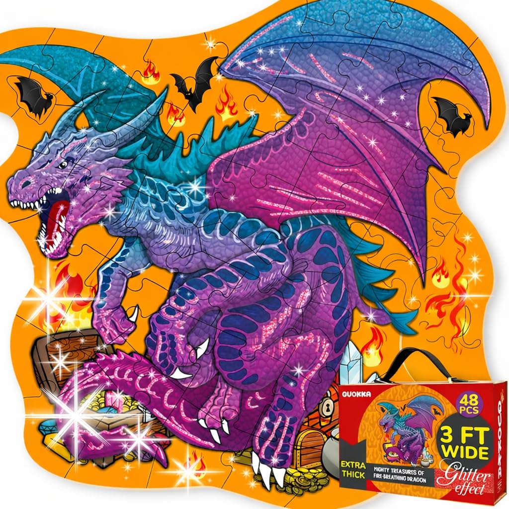 QUOKKA Giant Floor Puzzles - 2x3 Feet 48 Piece Puzzles - Shaped Large Educational - Dragon Activity Game Toy