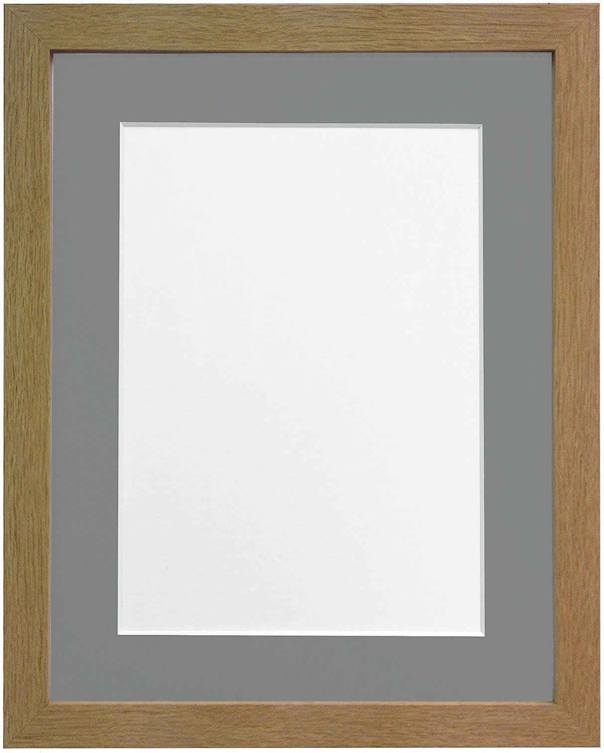 FRAMES BY POST 25mm wide H7 Rustic Oak Picture Photo Frame with Dark Grey Mount 10"x8" for Pic Size 8"x6"