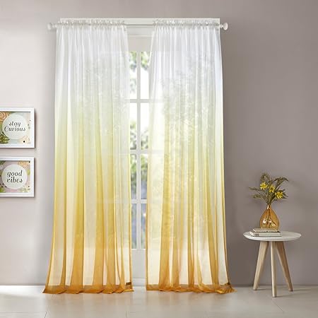 Dreaming Casa Gradient Voile Sheer Curtains White Yellow Bedroom