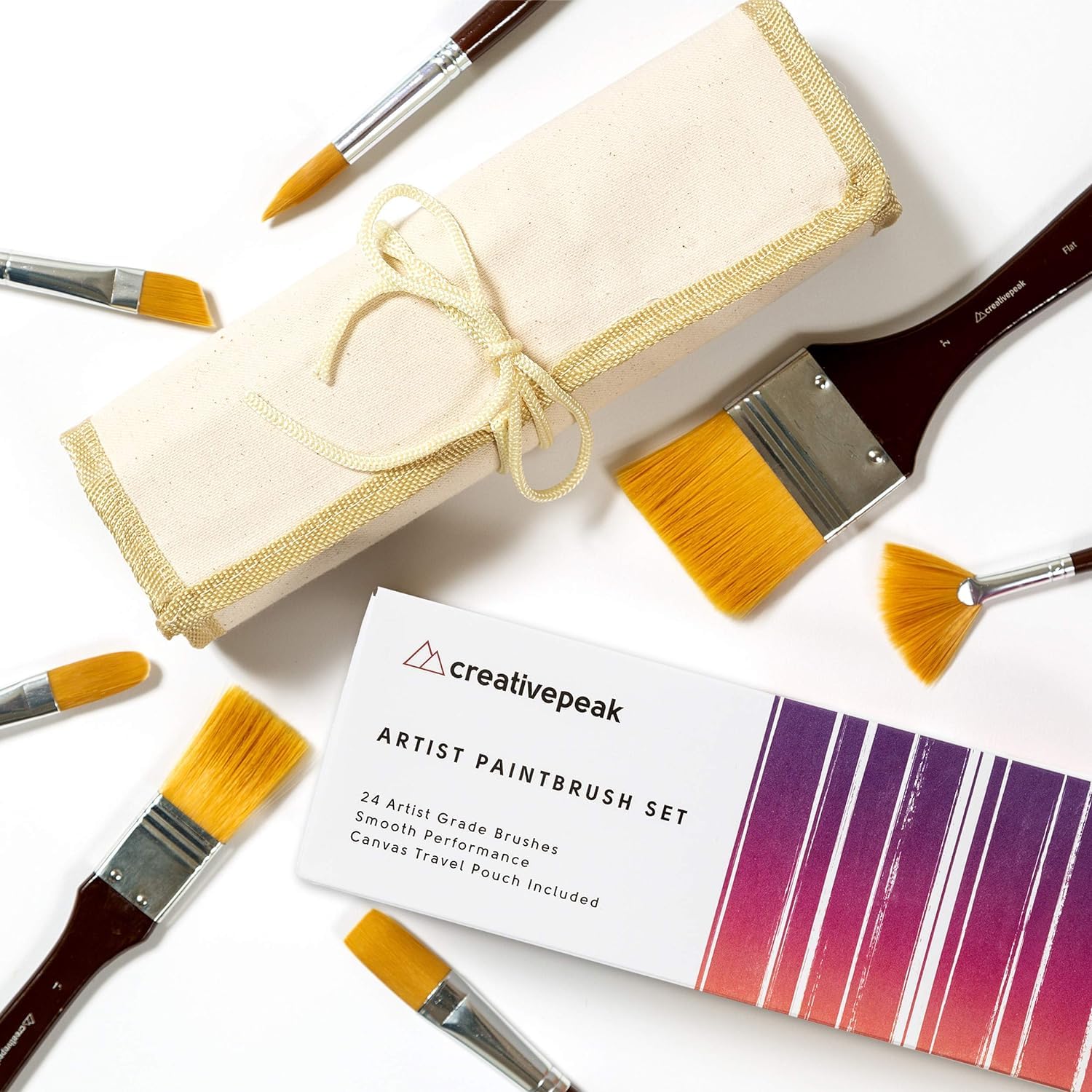 Artist Paint Brush Set - 24 Premium Soft Paintbrushes & Washable Canvas Travel Pouch - Quality Art Supplies - Perfect for Acrylic, Watercolour, Oil, Gouache & Mixed Media Painting - Creativepeak™