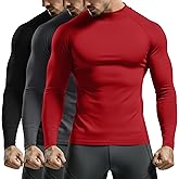 August Alley 3 Pack Men's Mock Turtleneck Compression Shirts Long Sleeve Athletic Undershirt Running Workout Tops Base Layer