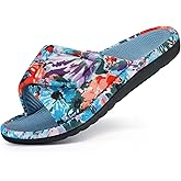 shevalues Summer House Slippers for Women with Arch Support Breathable Waffle Cotton Indoor Slippers Slip on Open Toe Home Shoes