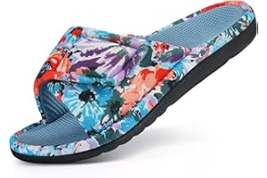 shevalues Summer House Slippers for Women with Arch Support Breathable Waffle Cotton Indoor Slippers Slip on Open Toe Home Shoes