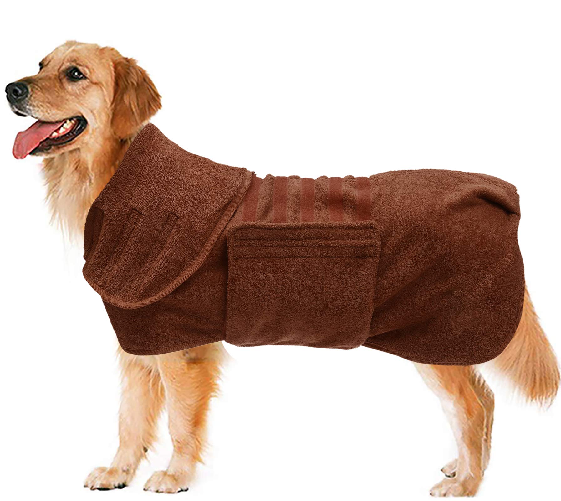 Geyecete Dog Drying Coats-dog towels absorbent robe Dry Fast Dog Bag-Dog Bathrobe Towel-Microfibre Fast Drying Super Absorbent Pet Dog Cat Bath Robe Towel-Brown-S