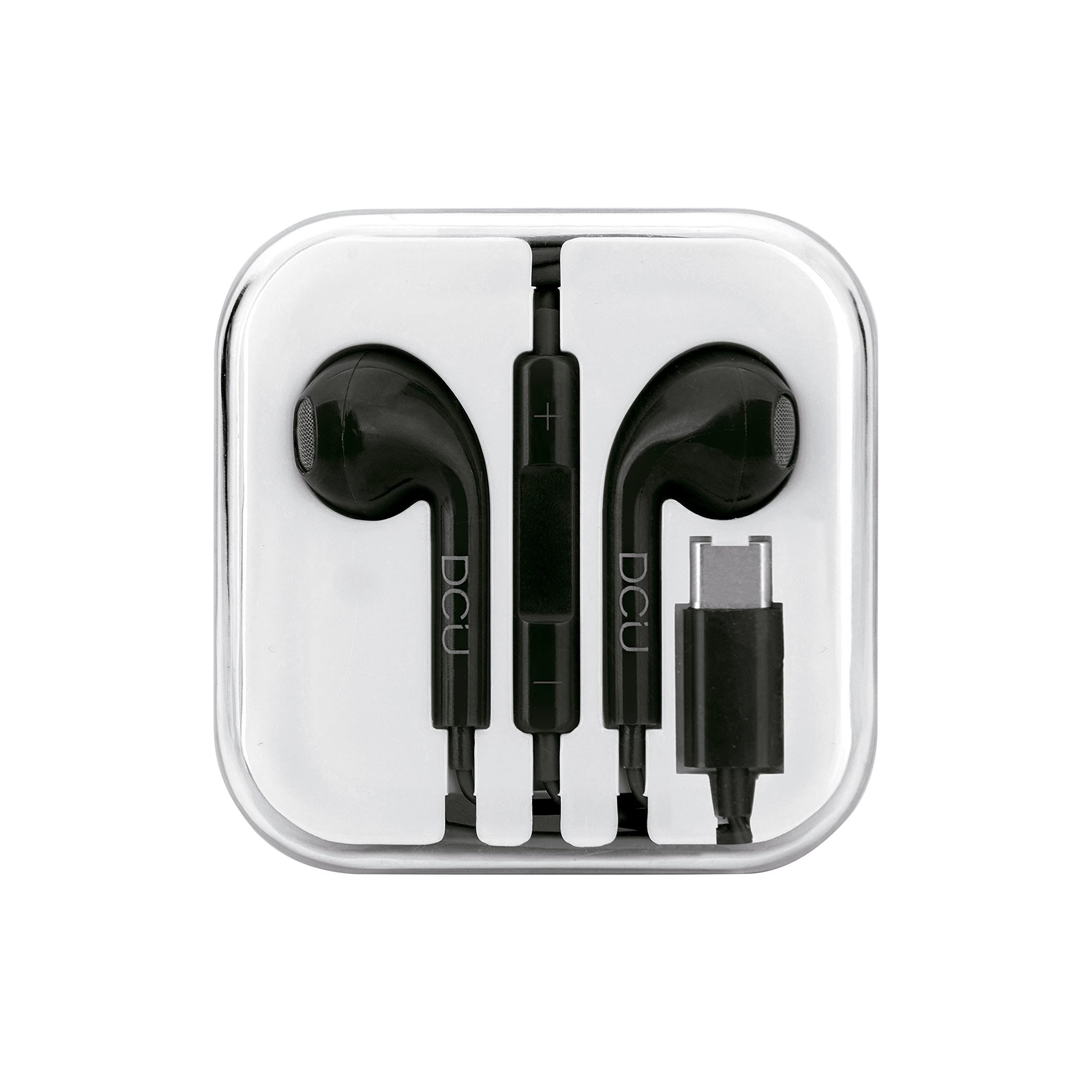 DCU TECNOLOGIC, Headphones, Wired Headphones with USB Connector, Microphone and Volume Control, Type C with Stereo Sound, Black