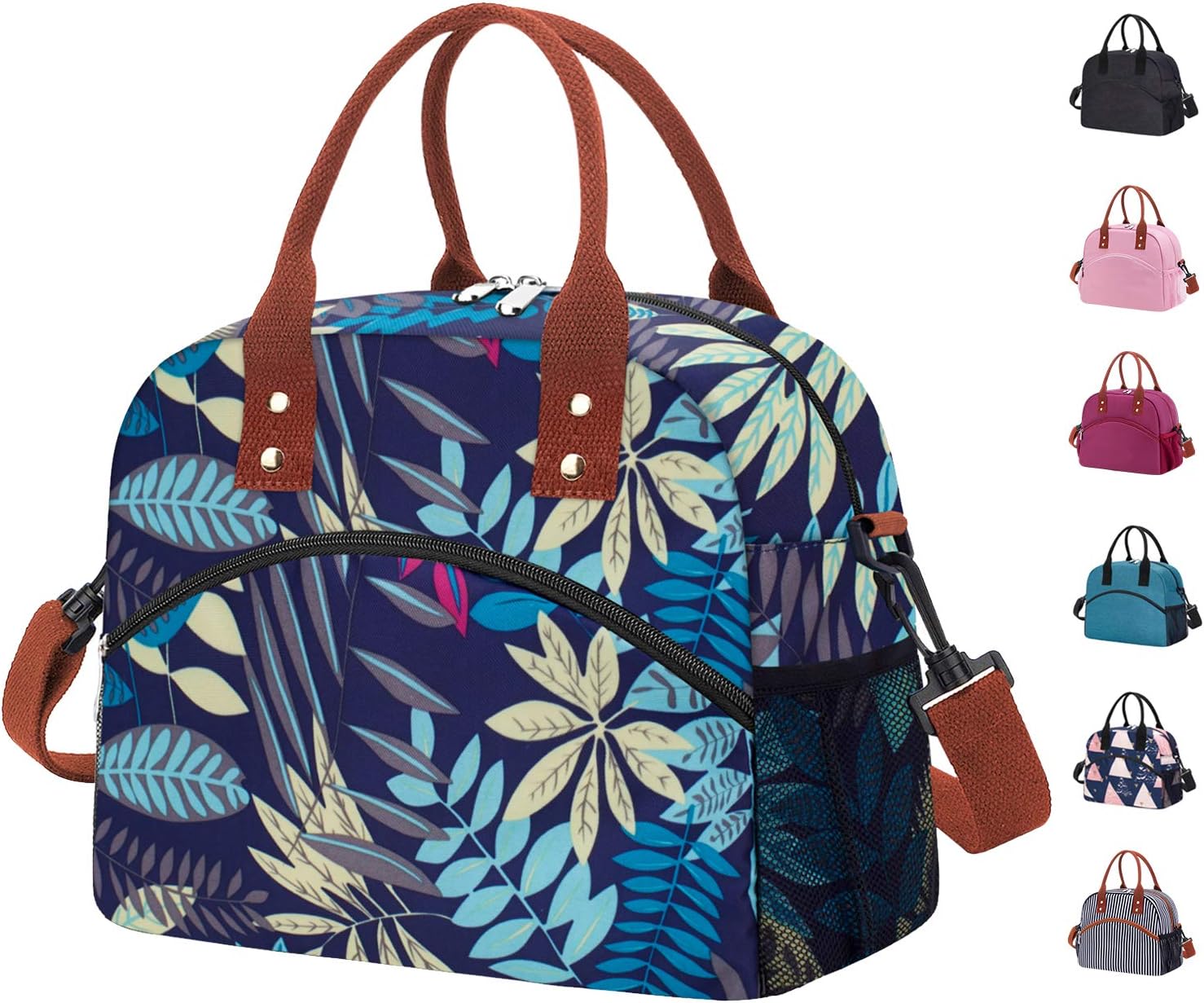 Reusableย Largeย Insulatedย Durableย Coolerย Lunchย Bagย forย Menย Women,ย Toteย Bagย withย Adjustableย Shoulderย Strapย forย Officeย Workย School Outdoor Picnic Beach-Purple Leaf