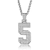 KeyStyle Number Necklaces For Men, Bling Numbers Chain Necklace Hip Hop Simulated Diamond Pendant with Tennis Chain Spiga Chains