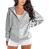 DOUBLJU Womens Full Zip Up Hoodies Long Sleeve Fall Outfits Oversized Sweatshirt