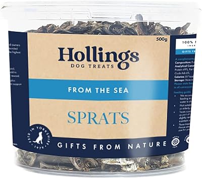 Hollings Sprats Dog Treats Tub 500g 100% Natural Air Dried Fish Grain Free