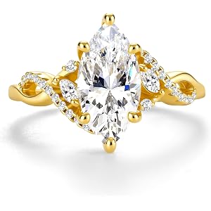 ANOBLEJRY Marquise Engagement Ring, Gold Wedding Promise Bands for Women 3CT Cubic Zirconia Rings for Women Wedding Anniversa