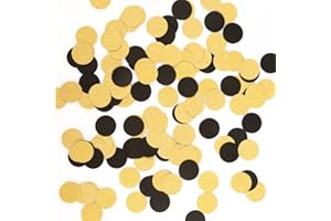 WEVEN Glitter Gold Black Confetti Circle Dots Confetti for Party Decorations, 1.2" in Diameter, Pack of 200