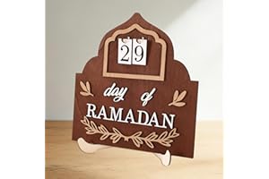 Wooden Ramadan Countdown Calendar Decorations, 7.87x7.68in/20x19.5cm Delicate Eid Advent Calendar for Eid Mubarak Home Decor(