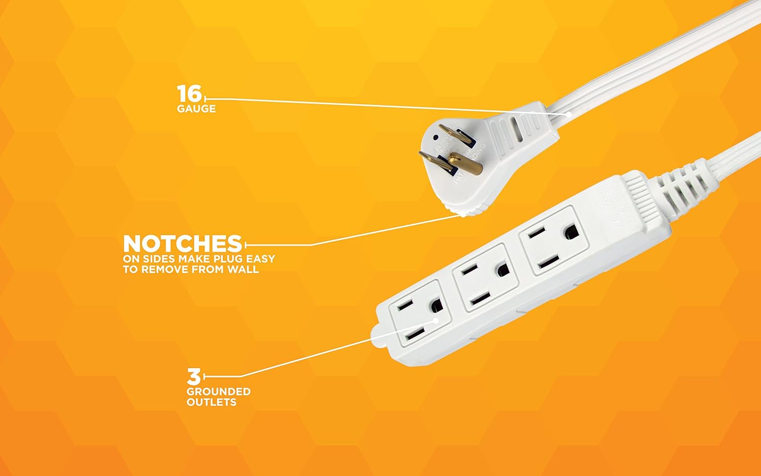 SlimLine 2232 Angled Flat Plug Extension Cord, Space Saving Flat Design, 3 Grounded Outlets, 13-Foot, 13 Amps, 1625 Watts, 125 Volts, UL Listed, I deal For Powering House Hold Appliances, Lamps and Clocks, Neutral White Color - - 