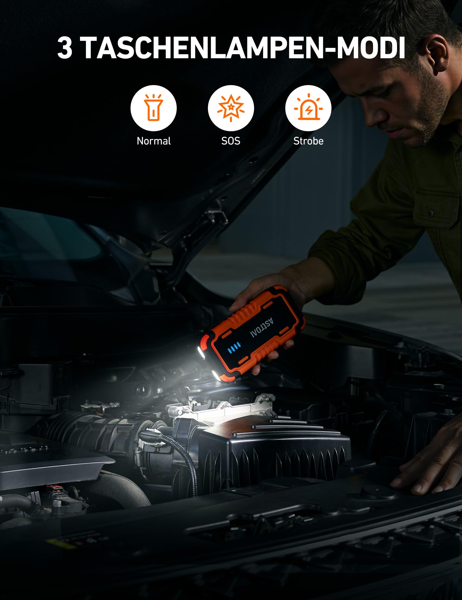 AstroAI P10 Starthilfe Powerbank für pkw, Auto Starthilfe Powerbank, funktioniert mit 10,0L Benzin und 8,0L Diesel, tragbarer Booster Auto Starthilfe für 12V Autos, Motorräder, inklusive LED 7