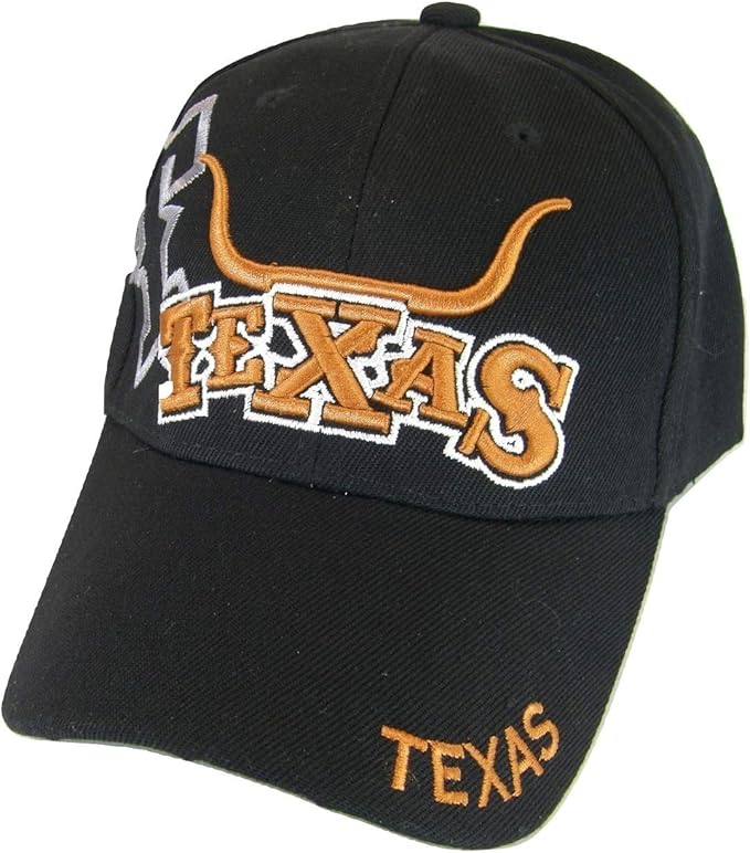 Texas Longhorn & State Flag Adjustable Baseball Cap (Black) at Amazon