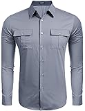 Coofandy Men's Long Sleeve Solid Pocket Button Down Casual Shirt