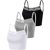 Bencailor 3 Pieces Lace Camisole Crop Top Lace Half Cami Breathable Basic Cami Spaghetti Tank Top for Women
