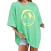 WLLW Oversized Graphic Tshirts for Women Drop Shoulder Crewneck Short Sleeve Summer Loose Graphic Tees Tops
