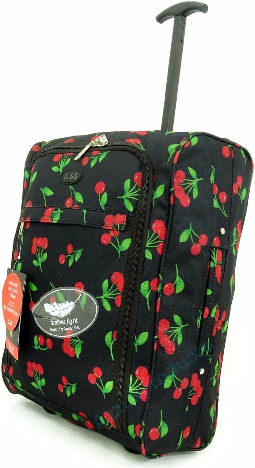 Super Lightweight Cabin Approved Luggage Travel Wheelie Bag suitcase Trolley Cabin Approved Case 50x40x20 Easyjet Ryanair (Cherry)