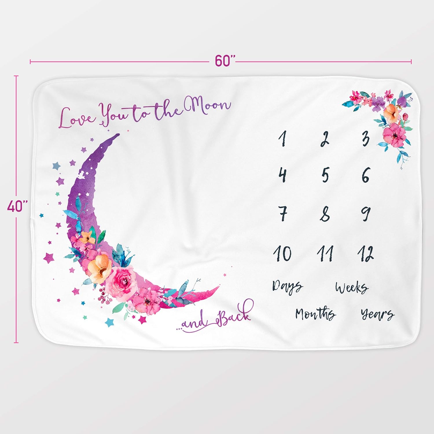 Luka&Lily Baby Monthly Milestone Blanket Girl, Memory Blanket for Newborn Baby Shower, Month and Age Blanket for Baby Nursery, Baby Growth Chart Blanket, Includes Headband, Wreath and Frame 60"x40": Kitchen & Dining