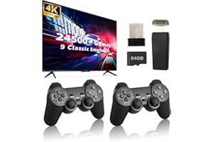LURMGM Retro Game Console, Wireless Retro Game Console, 24500+ Games Built-in, 4K HDMI Output, 9 Emulators, Dual 2.4GHz Wireless Game, Plug and Play Video TV Games, Deep Black(64G)