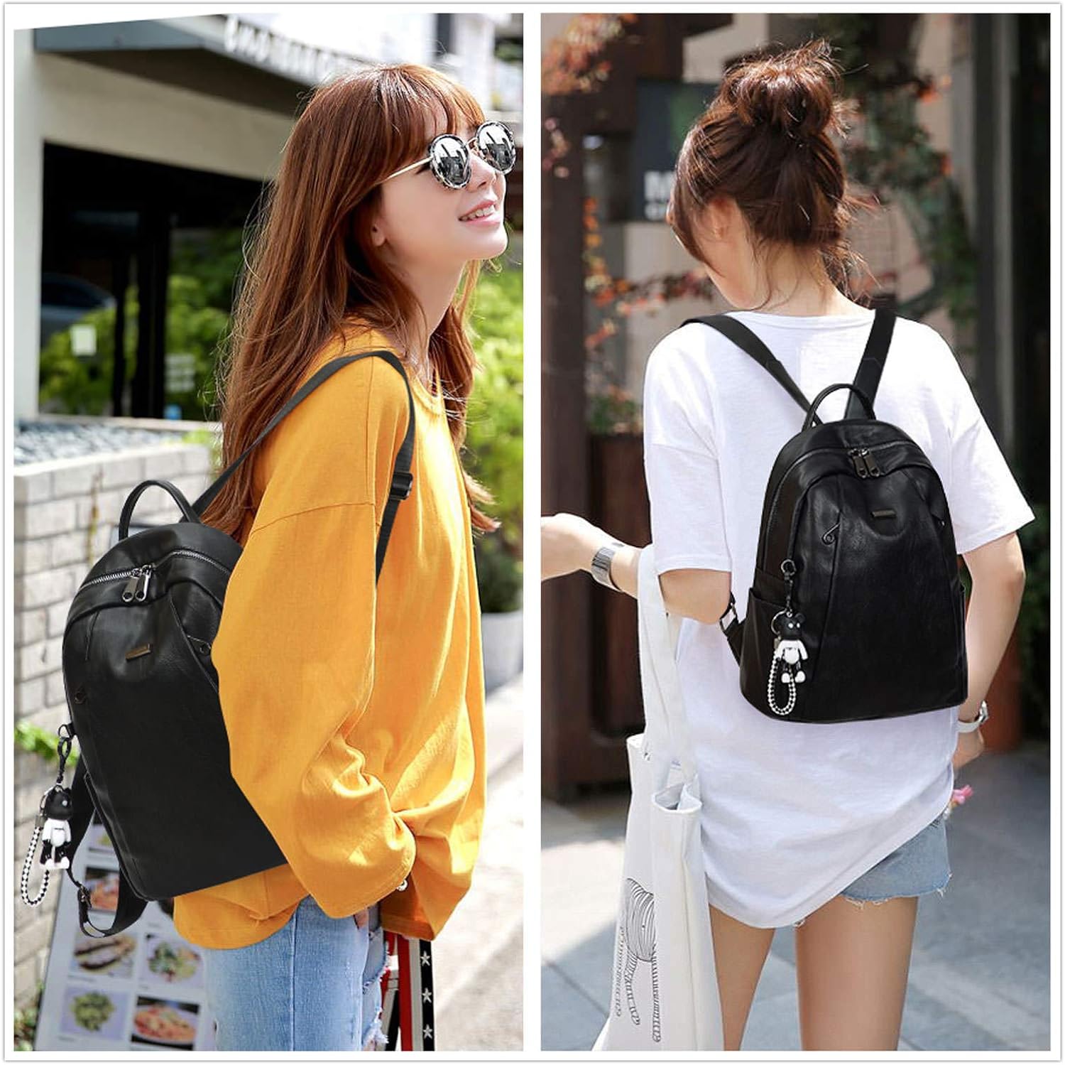 DEERWORD Women's Backpack Handbags Ladies Rucksack Shoulder Bags PU Leather Mini Anti-theft Dayback Black - Image 3