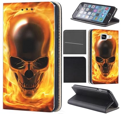 Samsung Galaxy S5 / S5 Neo Hülle von CoverHeld Premium Flipcover Schutzhülle Flip Case Motiv (1061 Totenkopf Skull Flammen Ge
