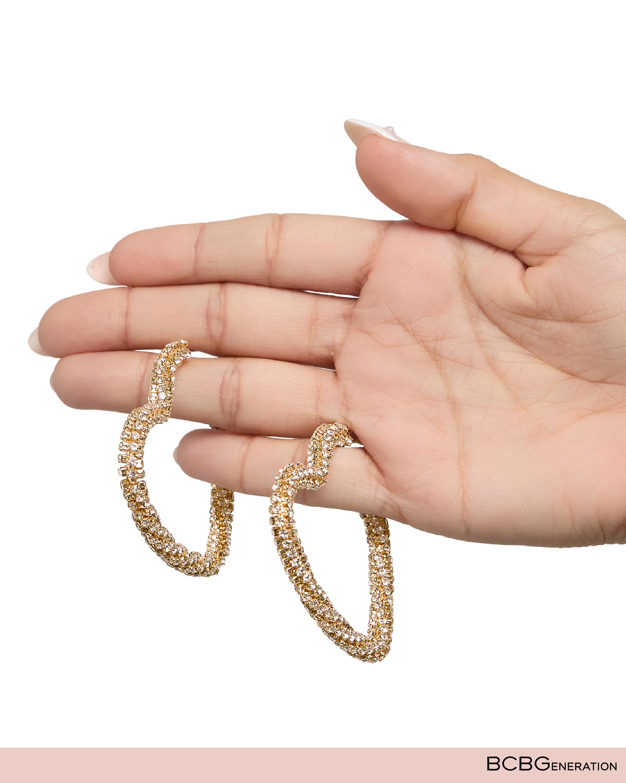 BCBGeneration Heart Hoop Earrings for Women, Gold-Tone Twisted Heart Earrings with Rhinestones