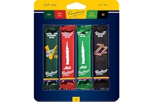 Vandoren SRMIXS3 Soprano Sax Jazz Reed Mix Card includes 1 each ZZ, V16, JAVA and JAVA Red Strength 3