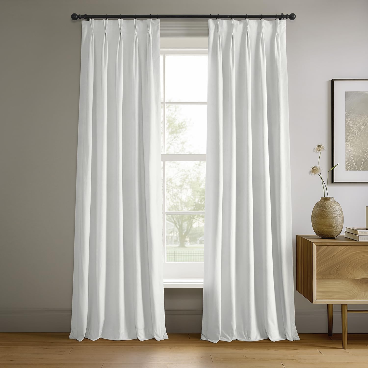 HPD Half Price Drapes Velvet Blackout Curtains/Drapes - 120 Inches Long 1 Panel Blackout Curtain Signature Pleated for Living Room & Bedroom - 25W X 120L, Primary White Image