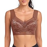 WOWENY Seamless Lace Bras for Women Wirefree Comfortable Mesh Padded Soft Back Smoothing Bra