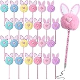 Colarr 24 Pcs Easter Pom Pom Pens Cute Fluffy Bunny Pens Kawaii Novelty Macaron Color Ballpoint for Kids Girls School Office Writing Birthday Easter Party Favors, Gel Ink