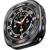 Amizee Numeric Metal Case for Samsung Galaxy Watch Ultra/Ultra 2 47mm, Rugged Back Cover Ultra Thin Bumper Frame Protective Cover for Galaxy Watch 7/8 Ultra, Numeric-Black/Orange