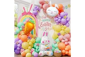 CboDeco Easter Balloon Arch Kit, 171PCS Pastel Balloon Garland with Bunny & Carrot Foil Balloons, Spring Bunny Balloons for E
