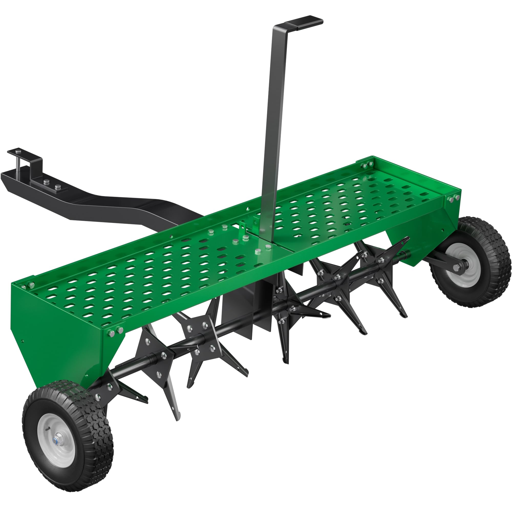 Photo 1 of ***minor damage***PPOLB 40" Plug Aerator Tow Behind, Lawn Aerator Tow Behind with Universal Hich, Green Painted Galvanized Steel with Tray and Inflatable Wheels, Pull Behind Aerator for Garden, Farm and Lawn