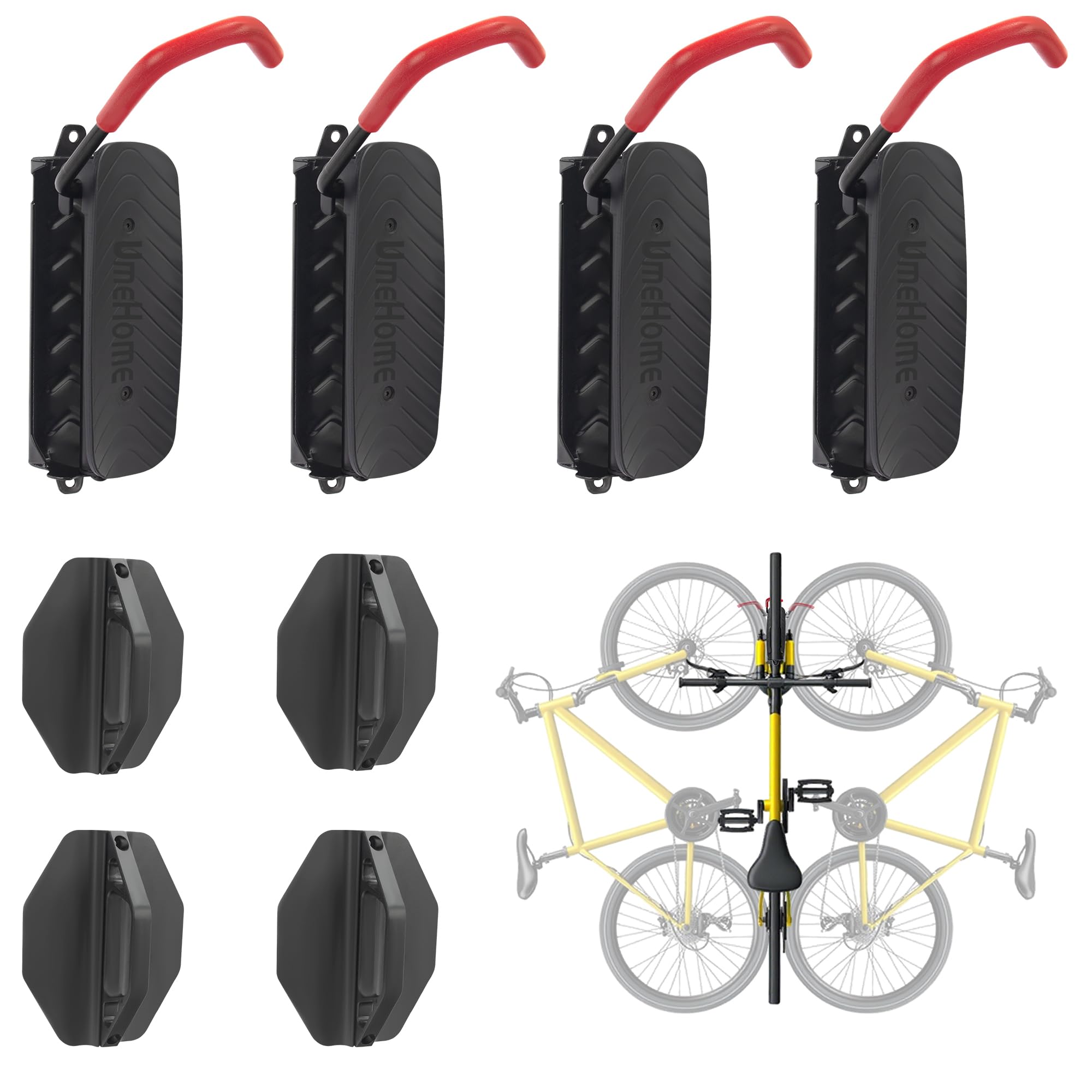 Photo 1 of **FACTORY SEALED** UmeHome Swivel Bike Wall Mount, Bike Hangers for Garage, Space-Saving Bike Storage, Sturdy Bicycle Rack Can Holds Up to 77 lbs, Easy Install, 4 Pack