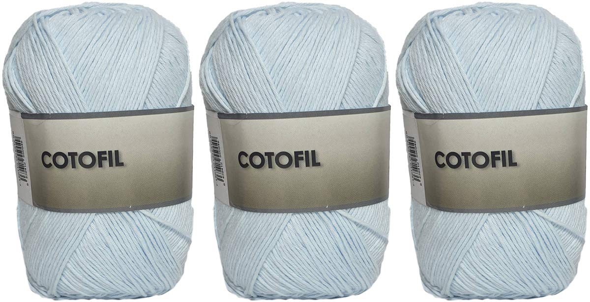 Yarn Ball of Cotofil 100% Cotton Perfect for DIY and Hand Knitting (Baby Blue Color 100 g, Approx. 220 Meters Pack of 3 pcs)