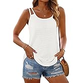 MEROKEETY Women's Summer Tank Top Casual Beach Vacation Sleeveless Spaghetti Strap Waffle Camisole Shirt